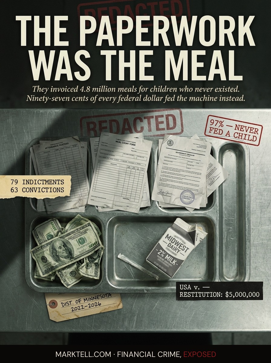 The meals were imaginary. The restitution is five million dollars real.