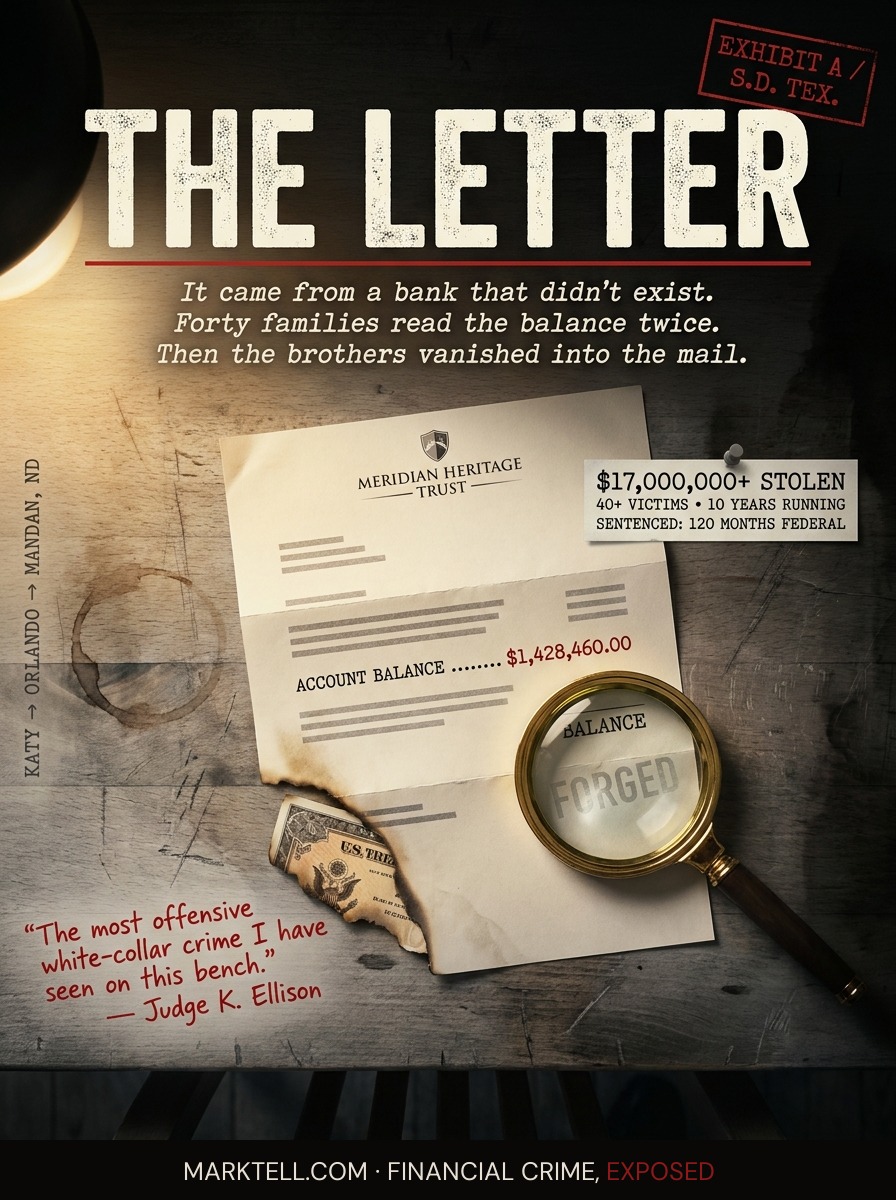 The forged letter, the fake bond, the brother in Orlando: a Katy Ponzi closes