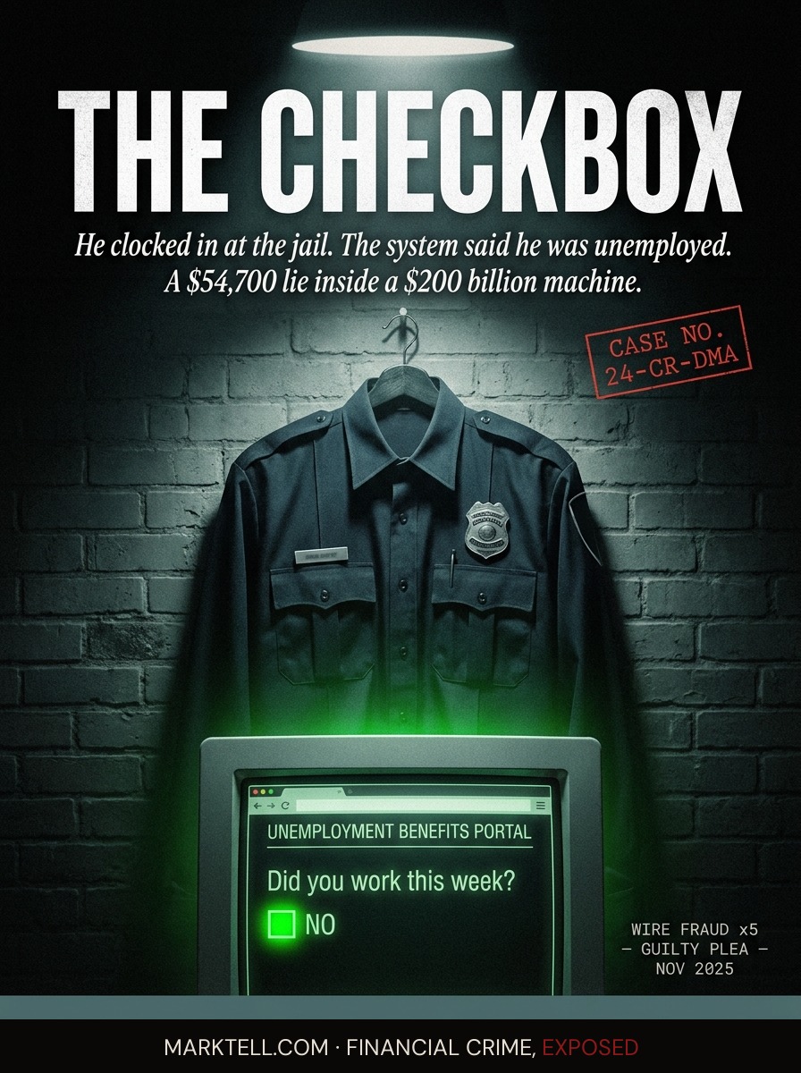 The badge clocked in at the jail. The benefits app said he was unemployed.